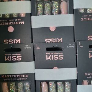 (Lot Of 12) KISS Long Press-On Nails in Iridescent Pink with Holographic Accents